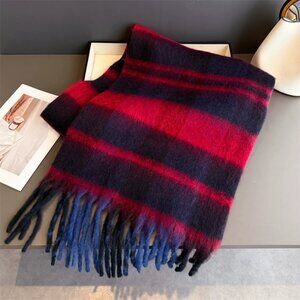 Red and Black Striped Fringe Scarf